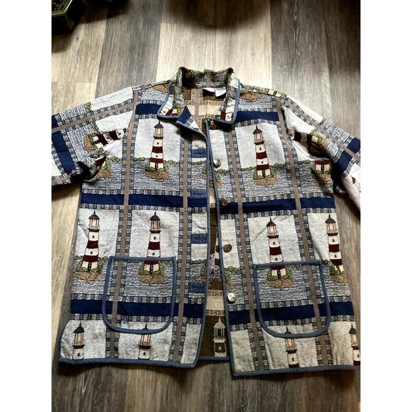 Vintage Lighthouse Textured Overcoat 2X Heritage Woods Fisherman Whimsy Grandpa - Picture 6 of 8